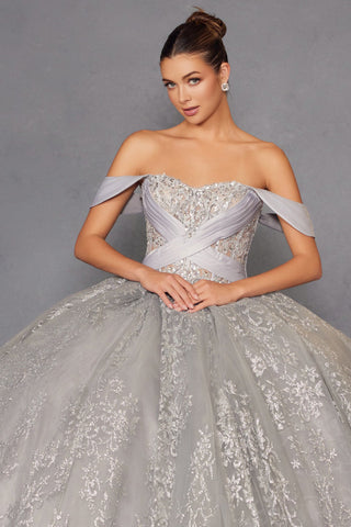 Schulterfreies Ballkleid mit Glitzerprint von Juliet JT1488H