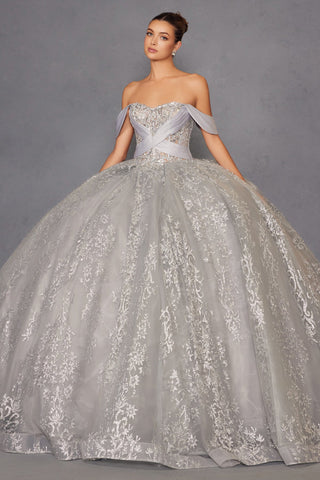 Schulterfreies Ballkleid mit Glitzerprint von Juliet JT1488H