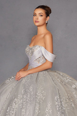 Schulterfreies Ballkleid mit Glitzerprint von Juliet JT1488H