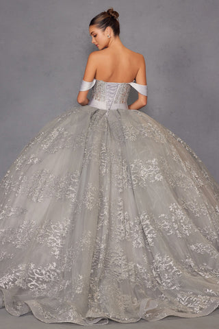 Schulterfreies Ballkleid mit Glitzerprint von Juliet JT1488H