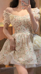 Bügelloses A-Linien Blumen-Heimkehrkleid Kurzes Abschlussballkleid Y2422