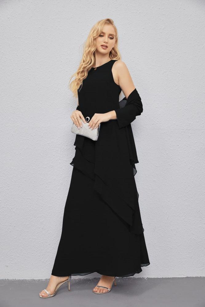 Vestidos para a mãe da noiva com frente aberta, cardigan leve, vestido formal para baile de finalistas 28081 