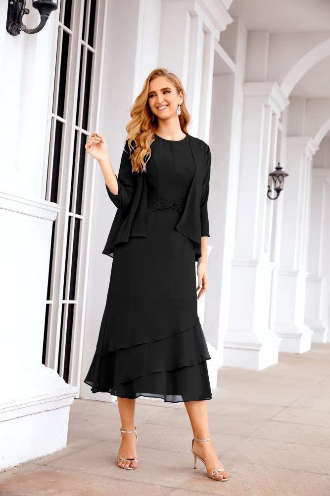 Vestido de festa formal para mãe da noiva, corte A, duas peças, Numbersea 28072 