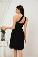 Vestido de dama de honor corto de chiffon de un hombro Numbersea para mujer Vestidos formales para fiesta y regreso a casa 2804