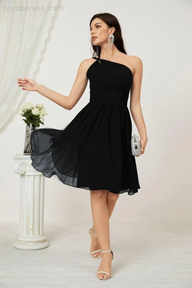 Vestido de dama de honor corto de chiffon de un hombro Numbersea para mujer Vestidos formales para fiesta y regreso a casa 2804