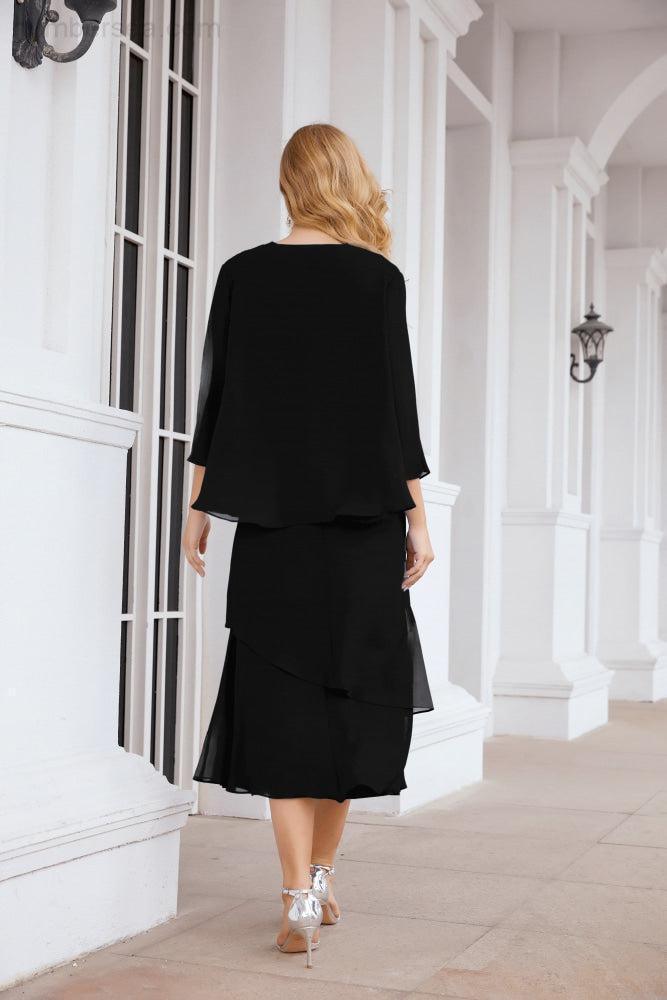 Vestido de festa formal para mãe da noiva, corte A, duas peças, Numbersea 28072 