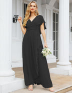 Numbersea Chiffon Bridesmaid Dresses Long Formal Evening Prom Mother of The Bride Dress with Flutter Sleeve     SEA28040