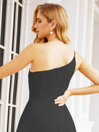 Vestidos de baile de cerimónia Numbersea para mulher com um ombro só e fenda lateral para madrinhas e madrinhas 28052 