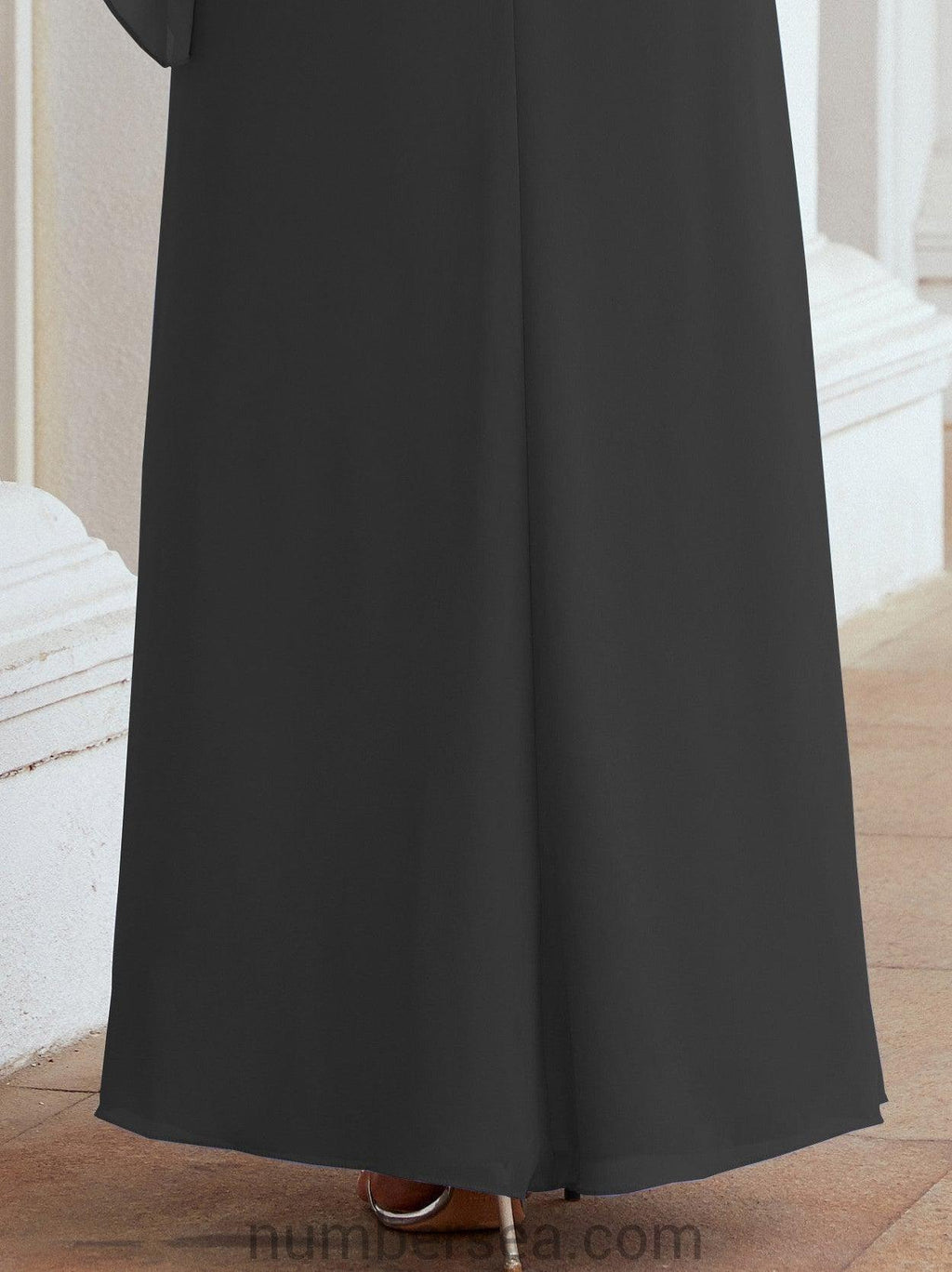 Vestido de festa formal comprido Numbersea com capa e folhos 28026 