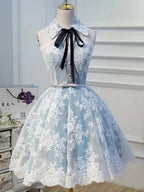 Niedliche Homecoming-Kleider im Halterneck-Stil mit Spitzenapplikationen