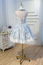 Niedliche Homecoming-Kleider im Halterneck-Stil mit Spitzenapplikationen