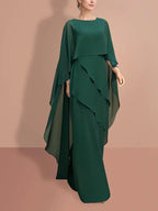 Kleider für die Brautmutter, Etuikleid, bodenlang, lange Ärmel, mit Wickel