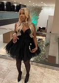Vestido Corto de Fiesta para el Baile de Regreso a Casa en Línea A de Tul con Escote de Corazón Negro Y7923