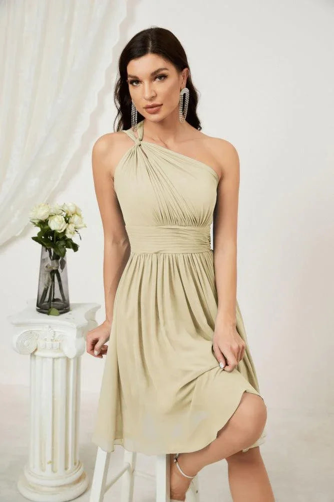 Vestido de dama de honor corto de chiffon de un hombro Numbersea para mujer Vestidos formales para fiesta y regreso a casa 2804