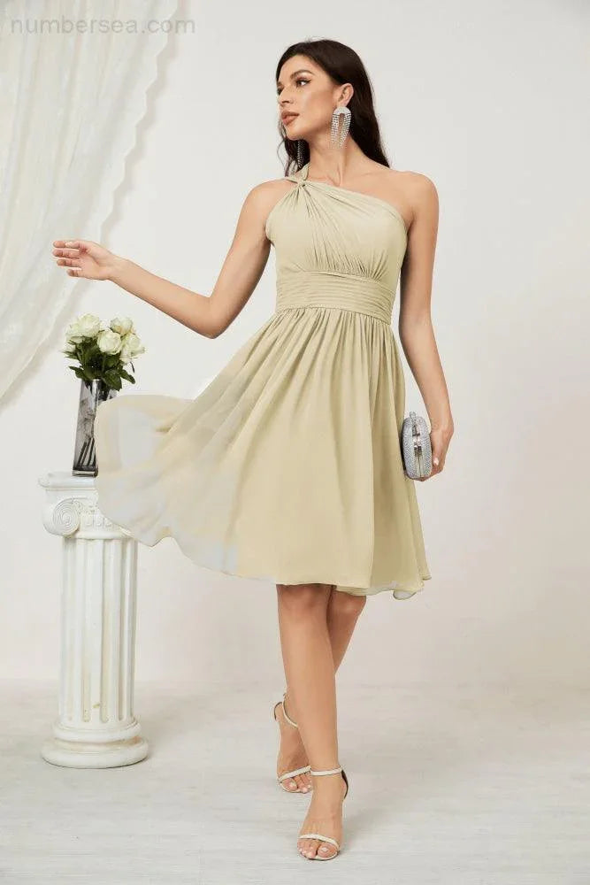 Vestido de dama de honor corto de chiffon de un hombro Numbersea para mujer Vestidos formales para fiesta y regreso a casa 2804