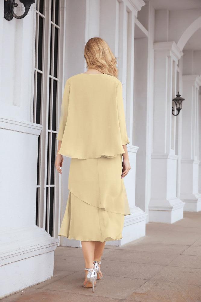 Vestido de festa formal para mãe da noiva, corte A, duas peças, Numbersea 28072 