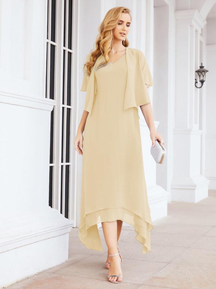 Vestido de festa formal para mãe da noiva, corte A, duas peças, Numbersea 28073 