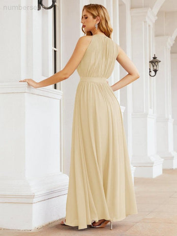 Numbersea Halter Bridesmaid Dress Empire Waist Formal Evening Prom Gown for Mother of The Bride 28030