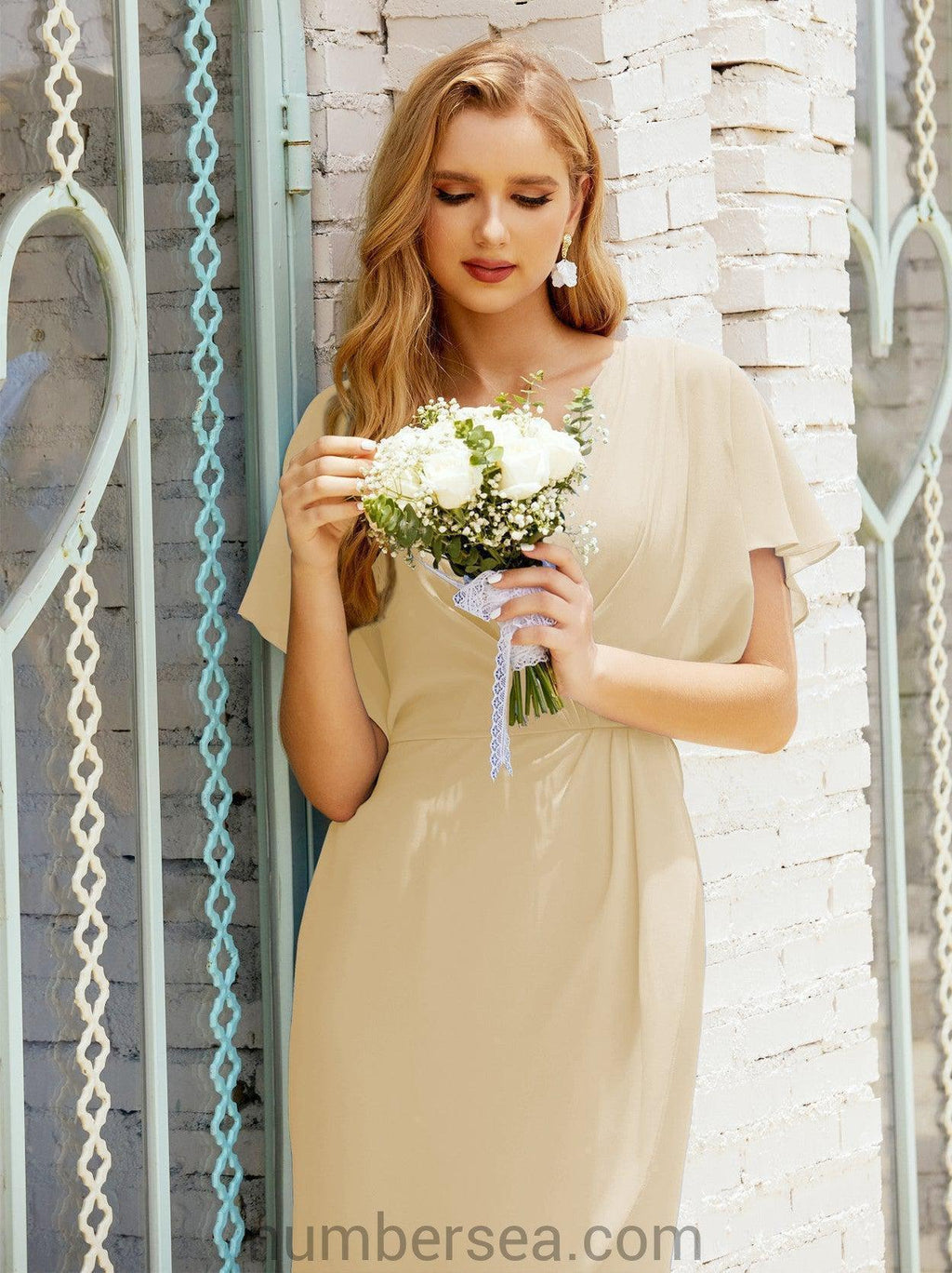 Vestidos de Baile de Regreso a Casa Sin Mangas Largo a la Rodilla Modelo 28021