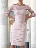 Abito da Sposa per la Madre Colonnello Satin Applique 3/4 Maniche Lunghezza al Ginocchio