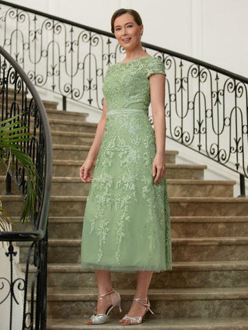 Kleider für die Brautmutter A-Linie/Princess-Linie Tüll Spitze Kurze Ärmel Länge