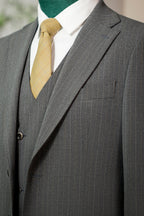Three-Piece Pinstripe Wool Suit | Tailored Formal Groom & Business Suit