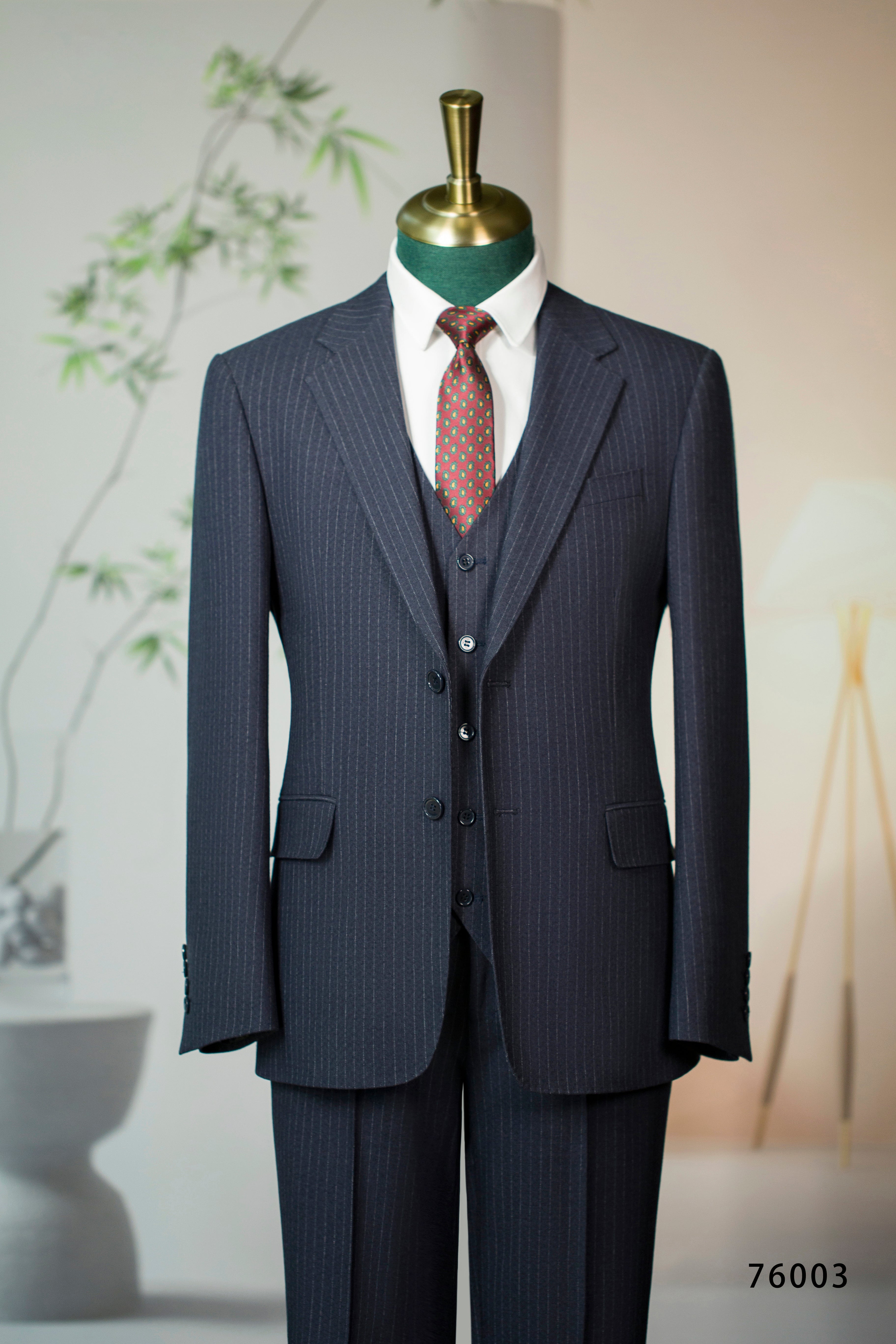 Three-Piece Pinstripe Wool Wedding Suit | Classic Tailored Formal Groom Suit