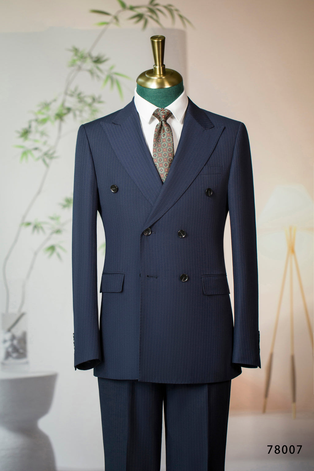 Double-Breasted Pinstripe Navy Wool Suit | Tailored Formal Groom & Business Suit