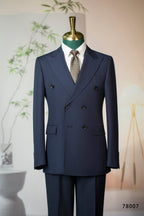 Double-Breasted Pinstripe Navy Wool Suit | Tailored Formal Groom & Business Suit