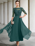 Vestido de mãe da noiva elegante, plus size, com decote em joia, comprimento até ao tornozelo, em chiffon e renda, manga curta com aplicações de missangas franzidas