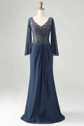 Abito per la Madre della Sposa Sirena Scollatura a V con Paillettes e Perline con Appliques