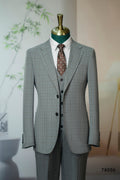 Three-Piece Windowpane Check Wool Suit | Tailored Formal Groom & Business Suit