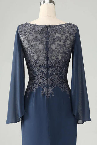 Kleid für die Brautmutter, glitzernd, Meerjungfrau, V-Ausschnitt, Perlenbesetzt, mit Applikationen