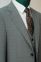 Three-Piece Windowpane Check Wool Suit | Tailored Formal Groom & Business Suit