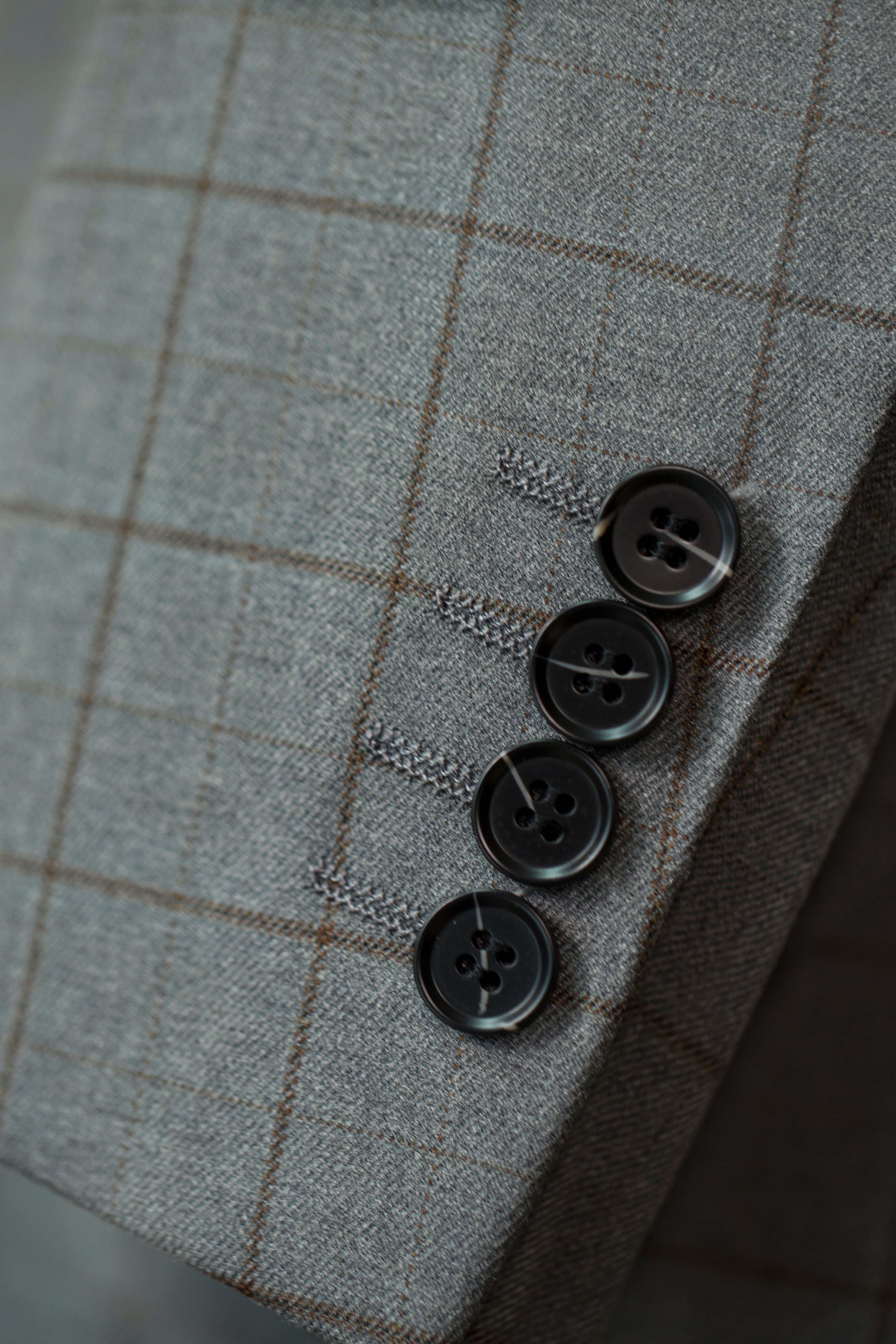 Three-Piece Windowpane Check Wool Suit | Tailored Formal Groom & Business Suit