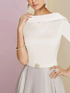 Vestidos para mãe da noiva Numbersea, corte A/princesa, decote redondo, manga curta, comprimento chá