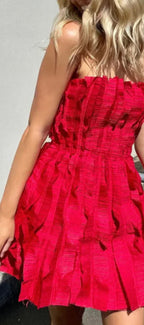 Trägerloses Rotes Rüschenkleid A-Linie Abschlussballkleid Mini Ballkleid Y8004