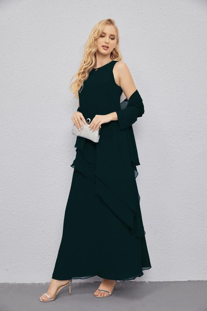 Vestidos para a mãe da noiva com frente aberta, cardigan leve, vestido formal para baile de finalistas 28081 