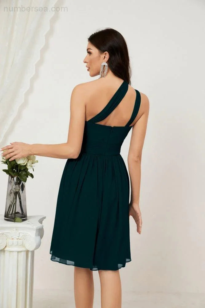 Vestido de dama de honor corto de chiffon de un hombro Numbersea para mujer Vestidos formales para fiesta y regreso a casa 2804