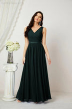 Abito da Sera Donna in Chiffon Lungo per Damigelle, Scollato, Senza Maniche, Linea A, per Feste Serali, Ballo di Fine Anno e Homecoming, Modello 2808