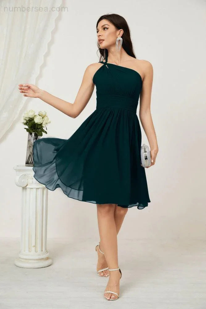 Vestido de dama de honor corto de chiffon de un hombro Numbersea para mujer Vestidos formales para fiesta y regreso a casa 2804
