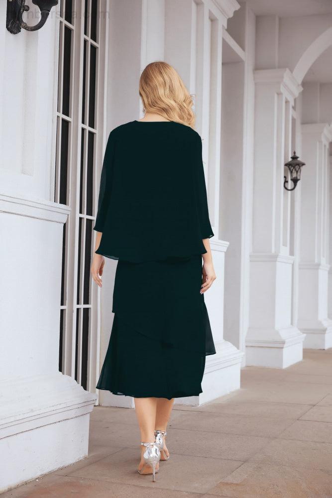 Vestido de festa formal para mãe da noiva, corte A, duas peças, Numbersea 28072 