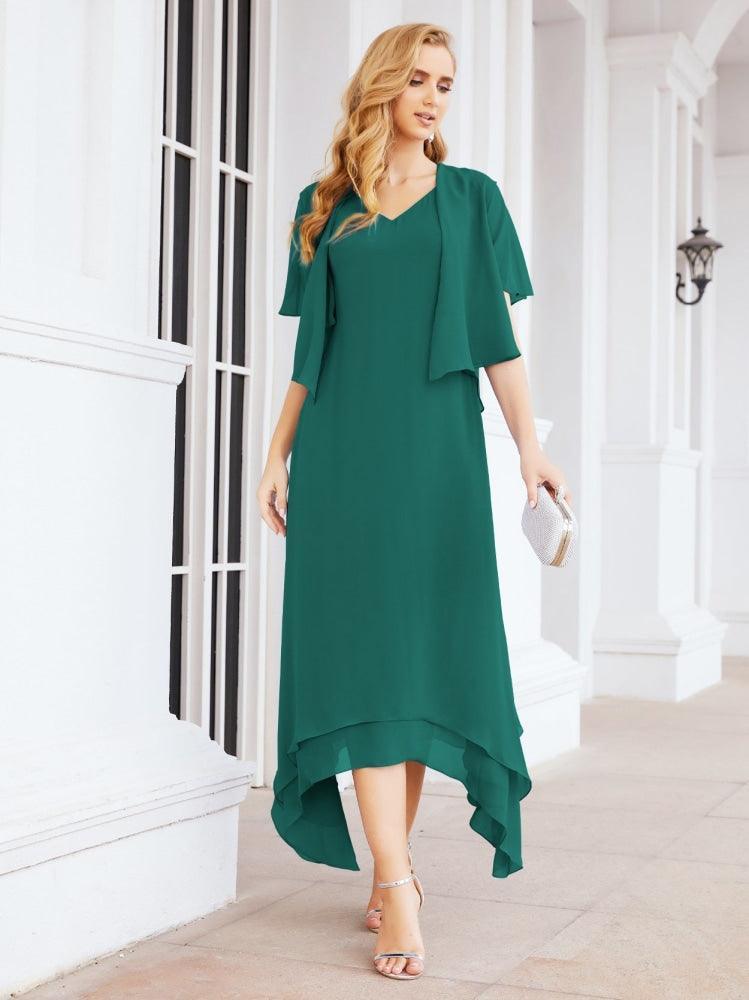 Vestido de festa formal para mãe da noiva, corte A, duas peças, Numbersea 28073 