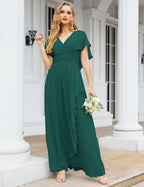 Numbersea Chiffon Bridesmaid Dresses Long Formal Evening Prom Mother of The Bride Dress with Flutter Sleeve     SEA28040