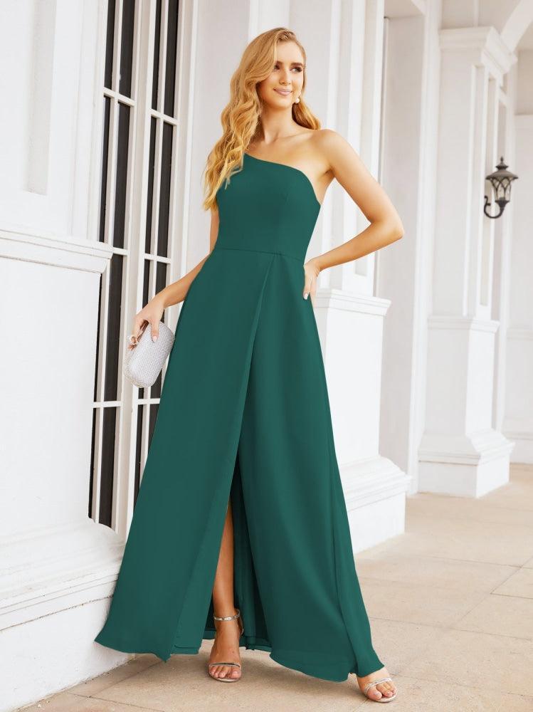 Vestidos de baile de cerimónia Numbersea para mulher com um ombro só e fenda lateral para madrinhas e madrinhas 28052 