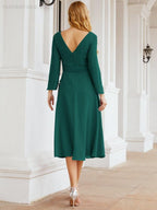 Vestido de madrinha com decote em V e cinto para mãe da noiva e convidada de casamento 28031 