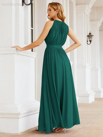 Numbersea Halter Bridesmaid Dress Empire Waist Formal Evening Prom Gown for Mother of The Bride 28030