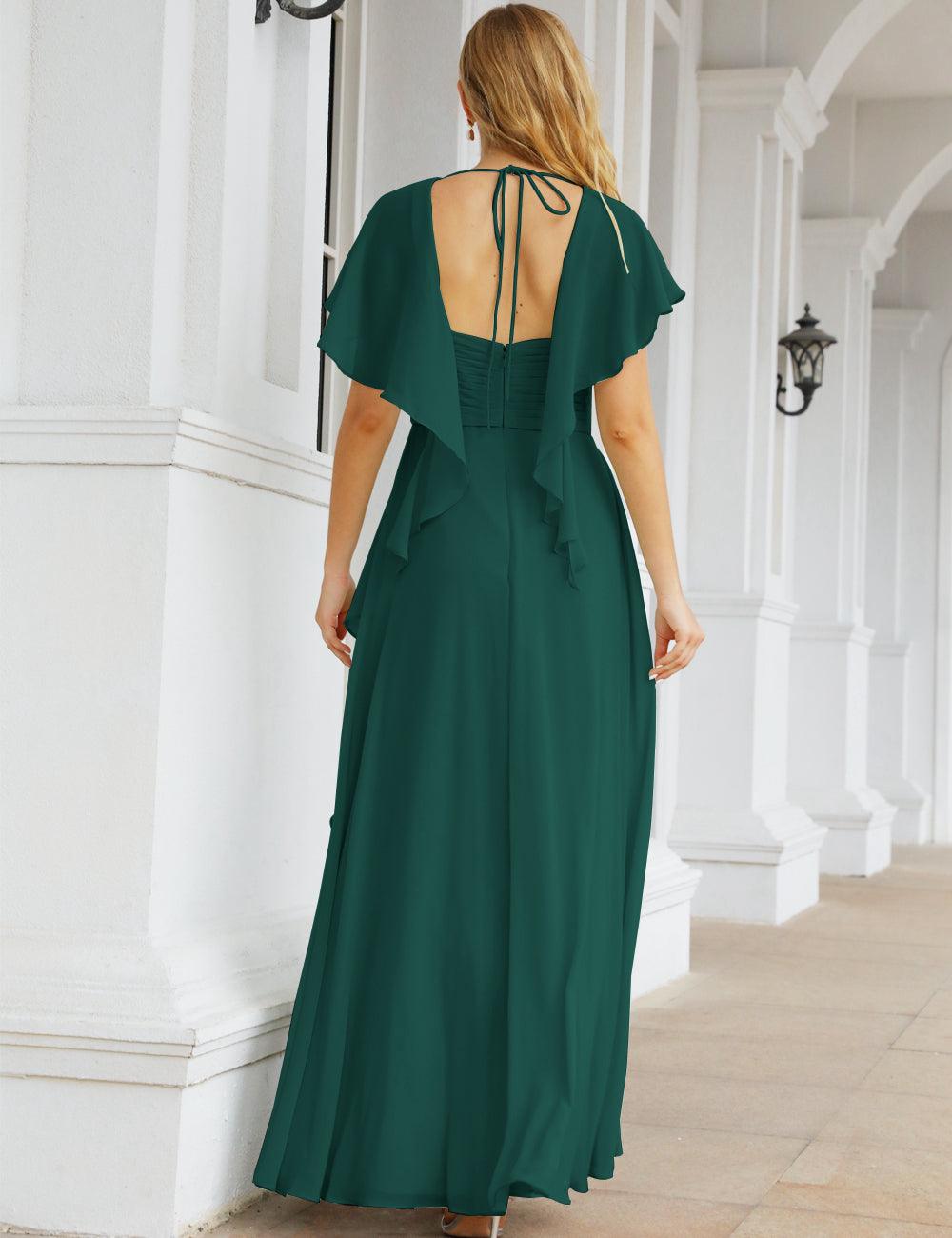 Numbersea Chiffon Bridesmaid Dresses Long Formal Evening Prom Mother of The Bride Dress with Flutter Sleeve     SEA28040