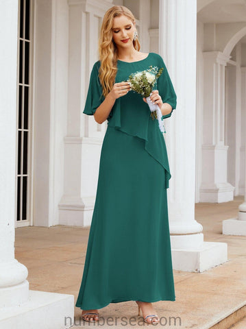 Numbersea Formal Party Gown Dress Long Mother of The Bride Dresses with Ruffle Cape 28026