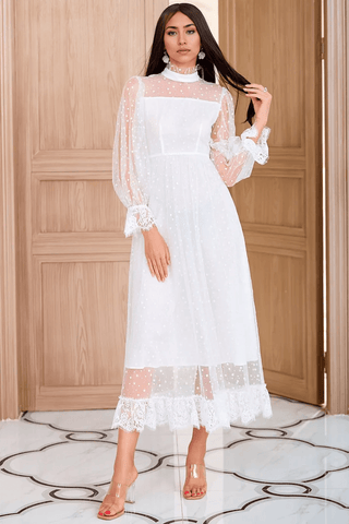 Kleid für die Brautmutter A-Linie mit Juwelen in Weiß und Spitze